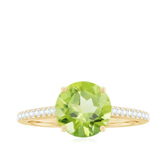 Natural 2 Carat Peridot Solitaire Engagement Ring with Diamond