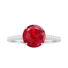 Certified Lab Ruby Solitaire Engagement Ring with Diamonds