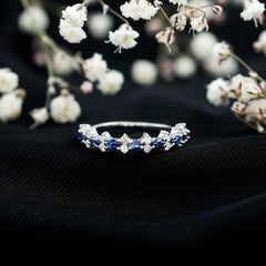 Classic Blue Sapphire and Diamond Half Eternity Ring