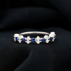 Classic Blue Sapphire and Diamond Half Eternity Ring
