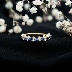 Classic Blue Sapphire and Diamond Half Eternity Ring