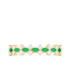 Genuine Emerald and Diamond Half Eternity Ring for Women