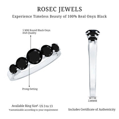 Trellis Set Black Onyx 5 Stone Ring in Graduated Style