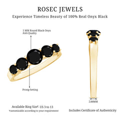 Trellis Set Black Onyx 5 Stone Ring in Graduated Style