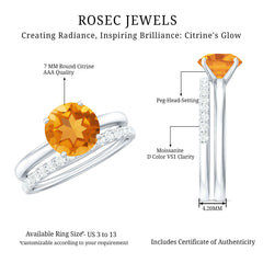 Natural Citrine Wedding Bridal Ring Set with Moissanite