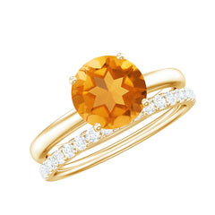 Natural Citrine Wedding Bridal Ring Set with Moissanite