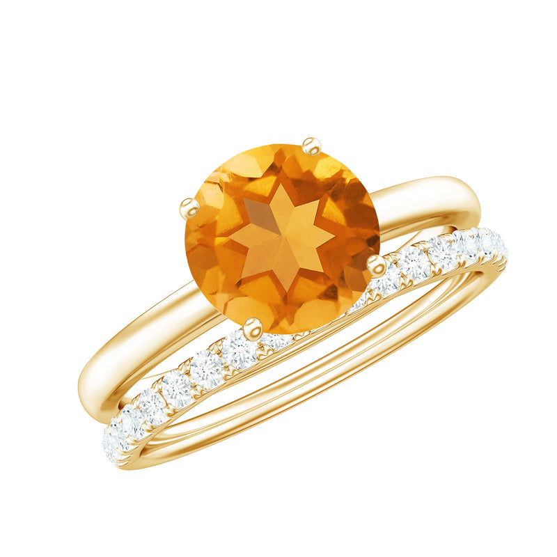Natural Citrine Wedding Bridal Ring Set with Moissanite