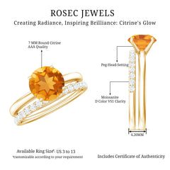 Natural Citrine Wedding Bridal Ring Set with Moissanite