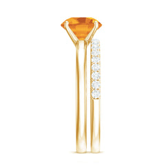 Natural Citrine Wedding Bridal Ring Set with Moissanite