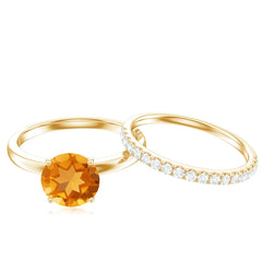 Natural Citrine Wedding Bridal Ring Set with Moissanite