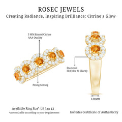 Certified Natural Citrine Diamond Half Eternity Band for Anniversary