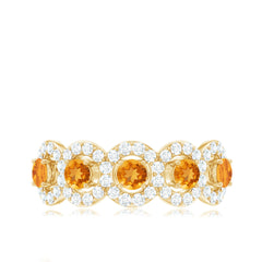Certified Natural Citrine Diamond Half Eternity Band for Anniversary