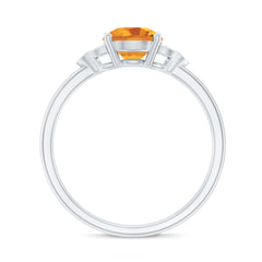 Natural 7mm Citrine Engagement Ring with Diamond Trio