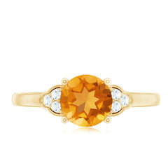 Natural 7mm Citrine Engagement Ring with Diamond Trio