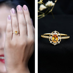 Genuine Citrine Vintage Engagement Ring in Gold Plated Silver