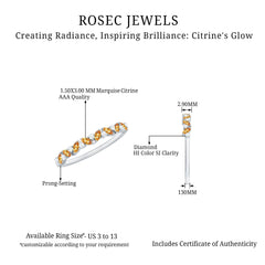 Genuine Marquise Citrine Half Eternity Ring with Diamond