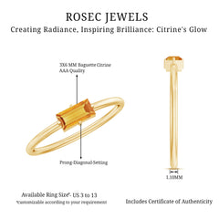 Natural Baguette Citrine Promise Ring in East West Style