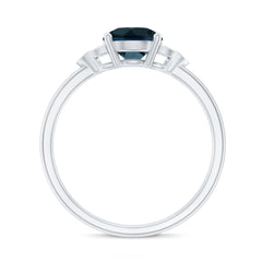 7 mm London Blue Topaz Solitaire Engagement Ring with Diamond Trio