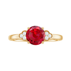 Lab Grown Ruby Solitaire Engagement Ring with Diamond Trio