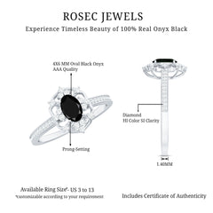 Certified 4X6mm Black Onyx Vintage Inspired Engagement Ring with Diamond