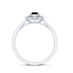 Certified 4X6mm Black Onyx Vintage Inspired Engagement Ring with Diamond