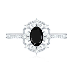 Certified 4X6mm Black Onyx Vintage Inspired Engagement Ring with Diamond