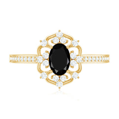 Certified 4X6mm Black Onyx Vintage Inspired Engagement Ring with Diamond