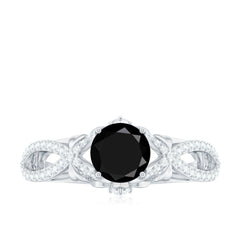 Created Black Diamond Crossover Engagement Ring with Diamond