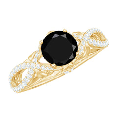 Created Black Diamond Crossover Engagement Ring with Diamond