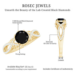 Created Black Diamond Crossover Engagement Ring with Diamond