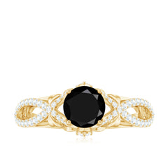 Created Black Diamond Crossover Engagement Ring with Diamond