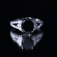 Oval Created Black Diamond Engagement Ring with Diamond Split Shank