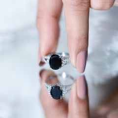 Oval Created Black Diamond Engagement Ring with Diamond Split Shank