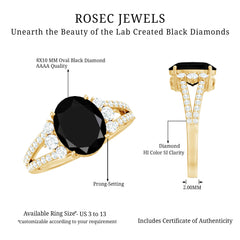 Oval Created Black Diamond Engagement Ring with Diamond Split Shank