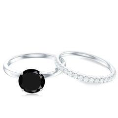 Natural 8mm Black Onyx Solitaire Engagement Rings with Diamond Enhancer