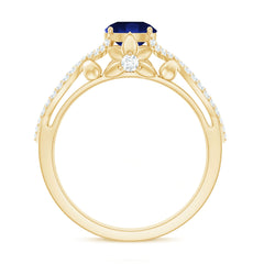 1 Carat Lab Grown Blue Sapphire Engagement Ring with Diamond Crossover Shank