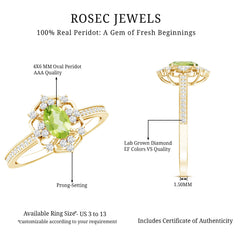Peridot and Diamond Vintage Looking Engagement Ring