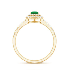 Natural Emerald Teardrop Engagement Ring with Diamond Double Halo