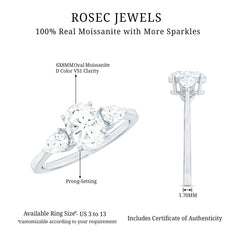 Oval and Pear Cut Moissanite Three Stone Engagement Ring