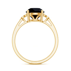 Real Black Onyx Solitaire Engagement Ring with Diamond Trio