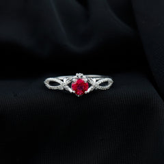 Classic Created Ruby and Diamond Crossover Engagement Ring with Diamond