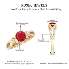 Classic Created Ruby and Diamond Crossover Engagement Ring with Diamond