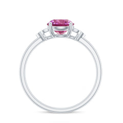 Round Pink Tourmaline Solitaire Engagement Ring with Diamond
