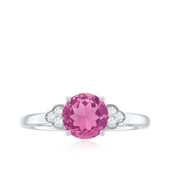 Round Pink Tourmaline Solitaire Engagement Ring with Diamond