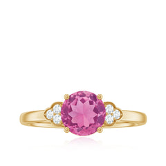 Round Pink Tourmaline Solitaire Engagement Ring with Diamond