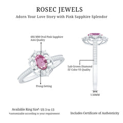 Natural Pink Sapphire Diamond Vintage Engagement Ring in Silver
