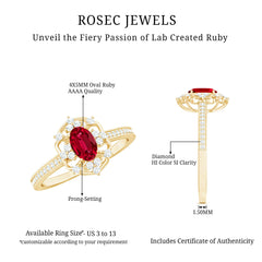Certified Lab Created Ruby Vintage Inspired Engagement Ring with Diamond