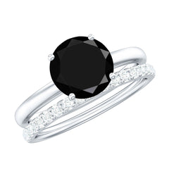 2 CT Created Black Diamond Solitaire Bridal Ring Set with Diamond