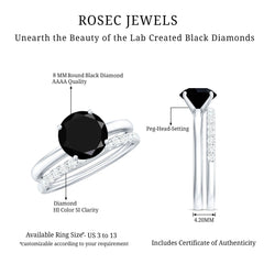 2 CT Created Black Diamond Solitaire Bridal Ring Set with Diamond