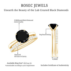 2 CT Created Black Diamond Solitaire Bridal Ring Set with Diamond